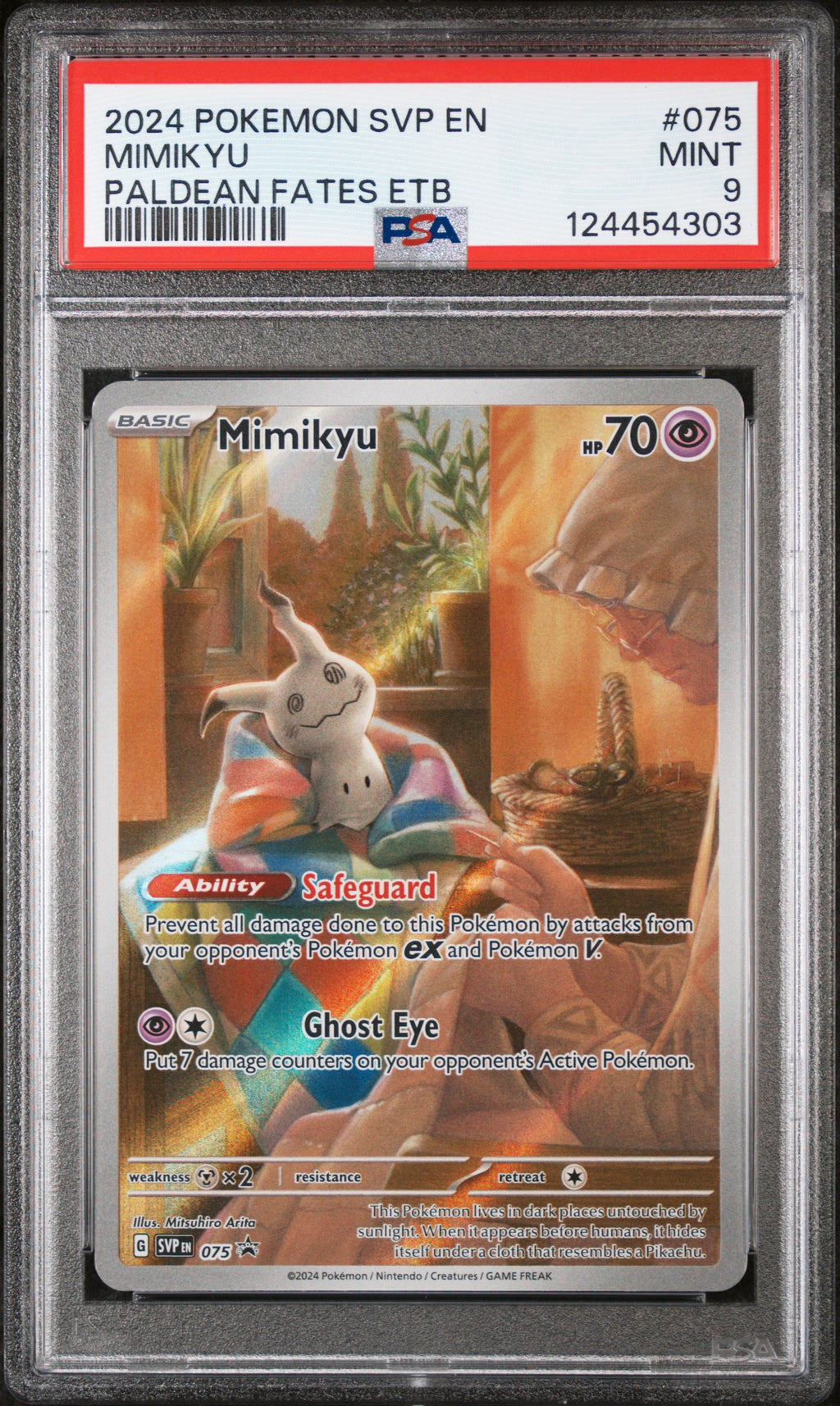 2024 POKEMON SVP EN-SV BLACK STAR PROMO PALDEAN FATES ELITE TRAINER BOX #075 MIMIKYU PSA 9