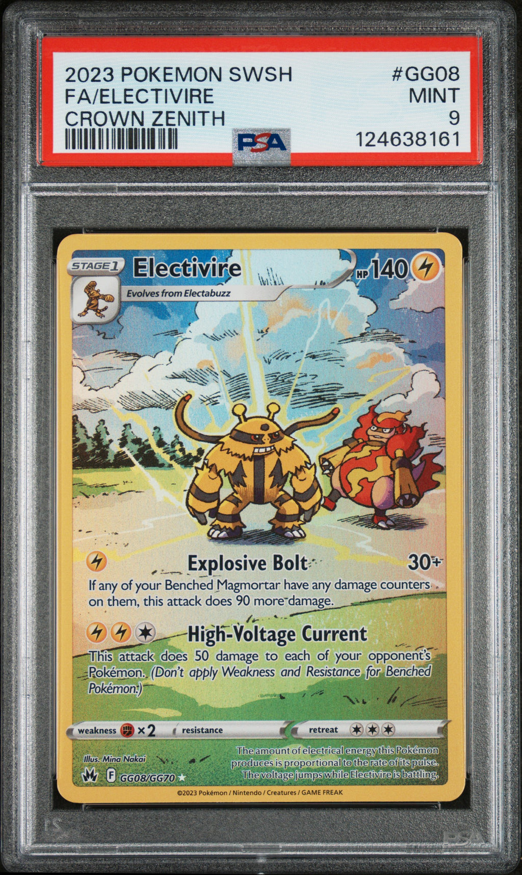 2023 POKEMON SWORD AND SHIELD CROWN ZENITH #GG08 FULL ART/ELECTIVIRE PSA 9