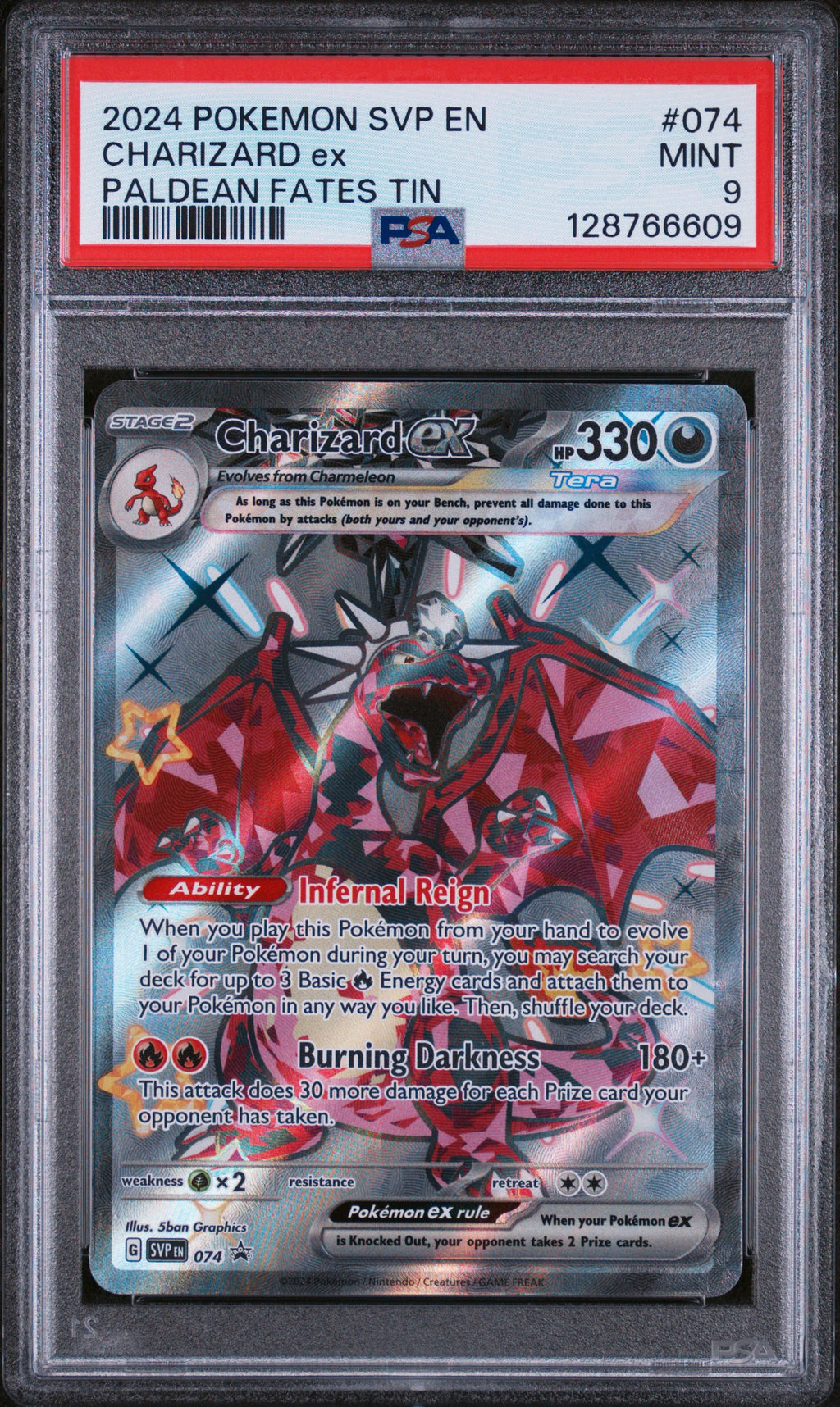 2024 POKEMON SVP EN-SV BLACK STAR PROMO | PALDEAN FATES TIN #074 CHARIZARD EX PSA 9