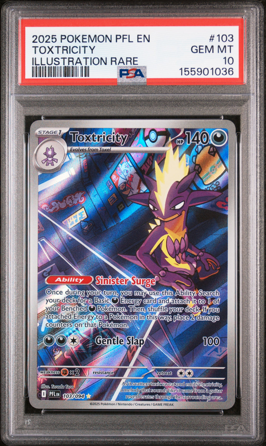 2025 POKEMON PFL EN-PHANTASMAL FLAMES ILLUSTRATION RARE #103 TOXTRICITY PSA 10