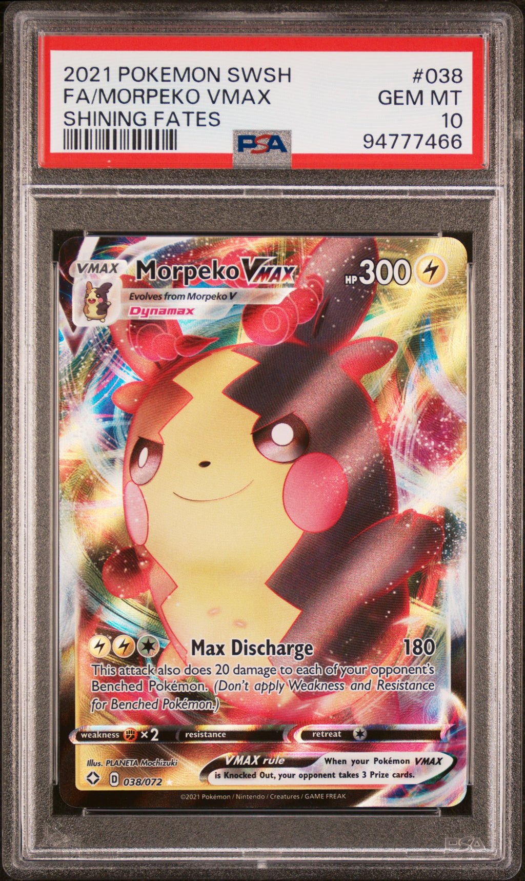 2021 POKEMON SWORD & SHIELD SHINING FATES #038 FULL ART/MORPEKO VMAX PSA 10