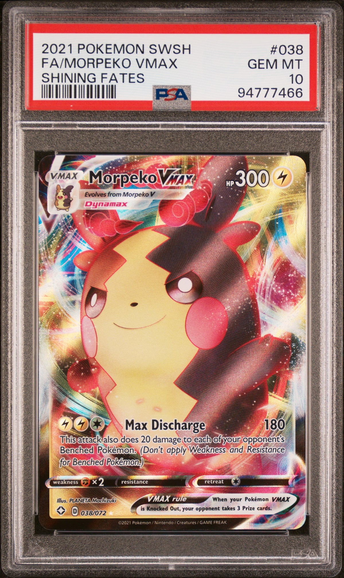 2021 POKEMON SWORD & SHIELD SHINING FATES #038 FULL ART/MORPEKO VMAX PSA 10